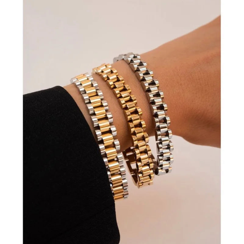 E.B.belle 2024 New Stainless Steel Gold Plated Detachable Wristbands Bracelets Bangles For Women Men Gold Wrap Bracelets