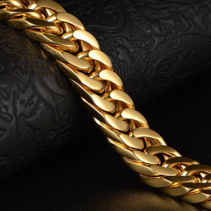 personality Luxury Gold Colour Stainless Steel Cuban Bracelet Retro Men Hip Hop Silver Colour Jewelry Male Hip Hop Jewelry