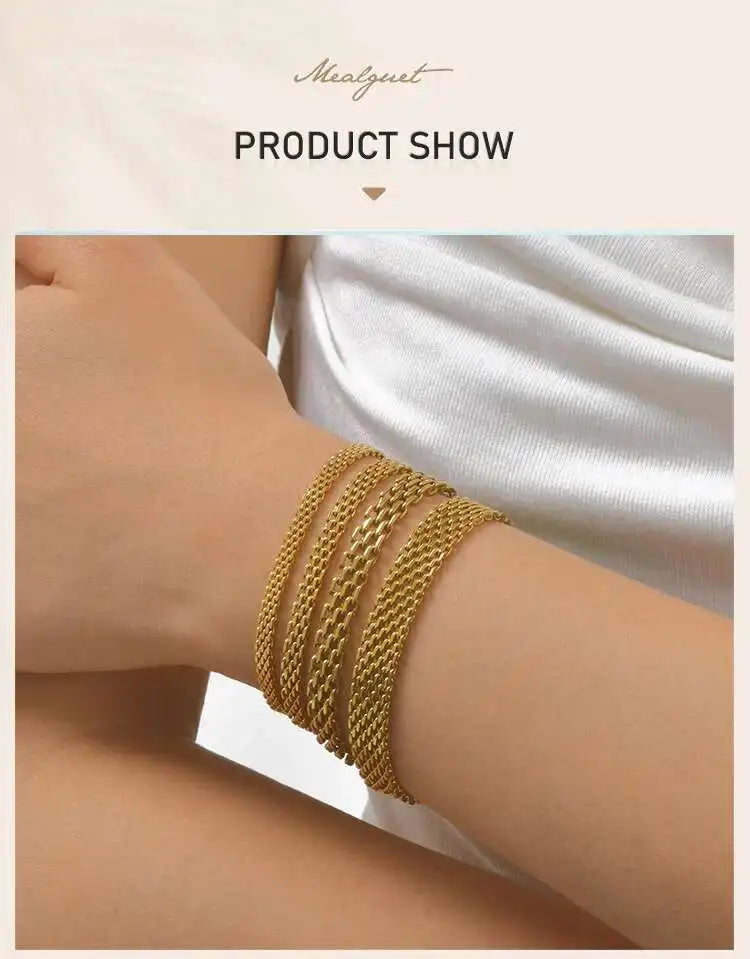Mesh Link Chain Stainless Steel Bracelet for Women, 3mm/4mm/6mm Gold Plated Italian Chain Wristband Gift Jewelry, Non Tarnis