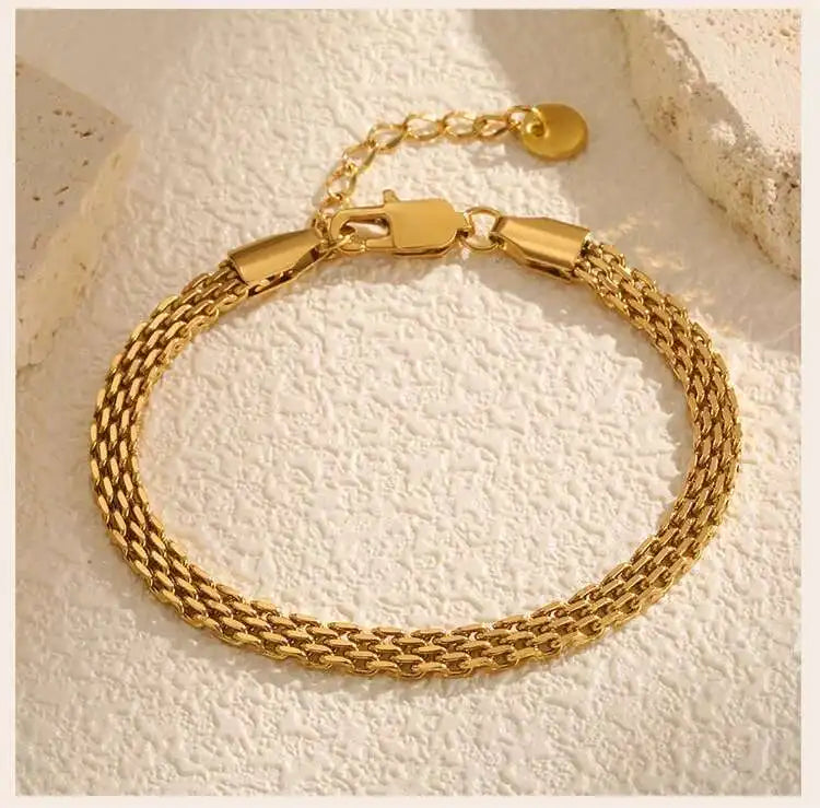 Mesh Link Chain Stainless Steel Bracelet for Women, 3mm/4mm/6mm Gold Plated Italian Chain Wristband Gift Jewelry, Non Tarnis