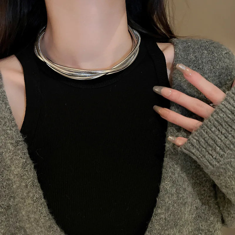 European American Multi-layer Winding Versatile Necklace for Women Fashion Personality Geometric Neck Chain Jewelry Accessories
