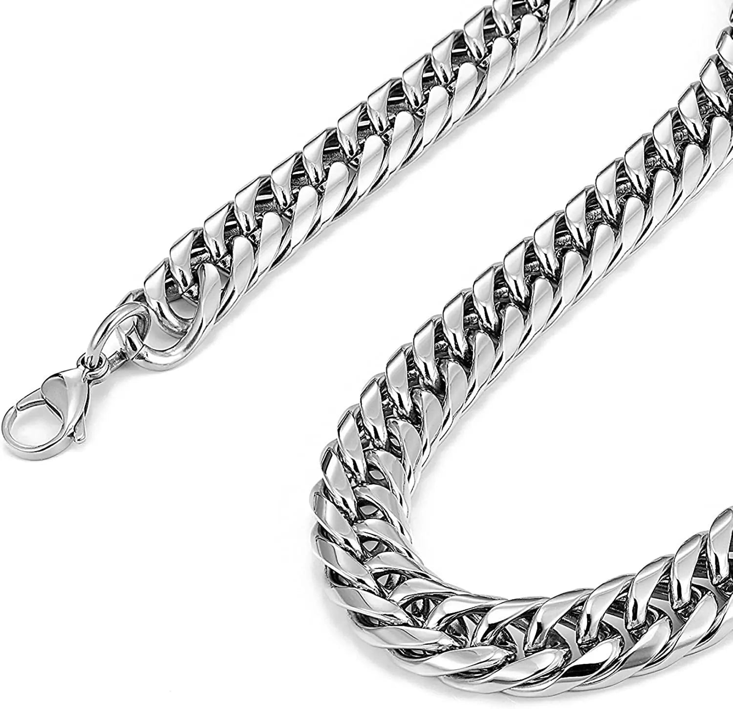 HNSP Stainless Steel Cuban Link Chain Necklace For Men Jewelry 8MM-14MM Width Male Neck Accessories