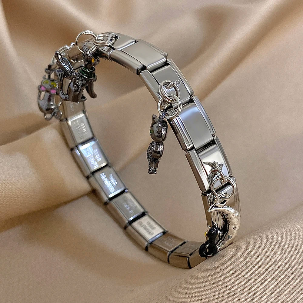 Greatera Castle Girl Panda Colorful Flower Smiling Face Sun Moon Pattern Pendant Bangle Personality Multiple Style Bracelet New