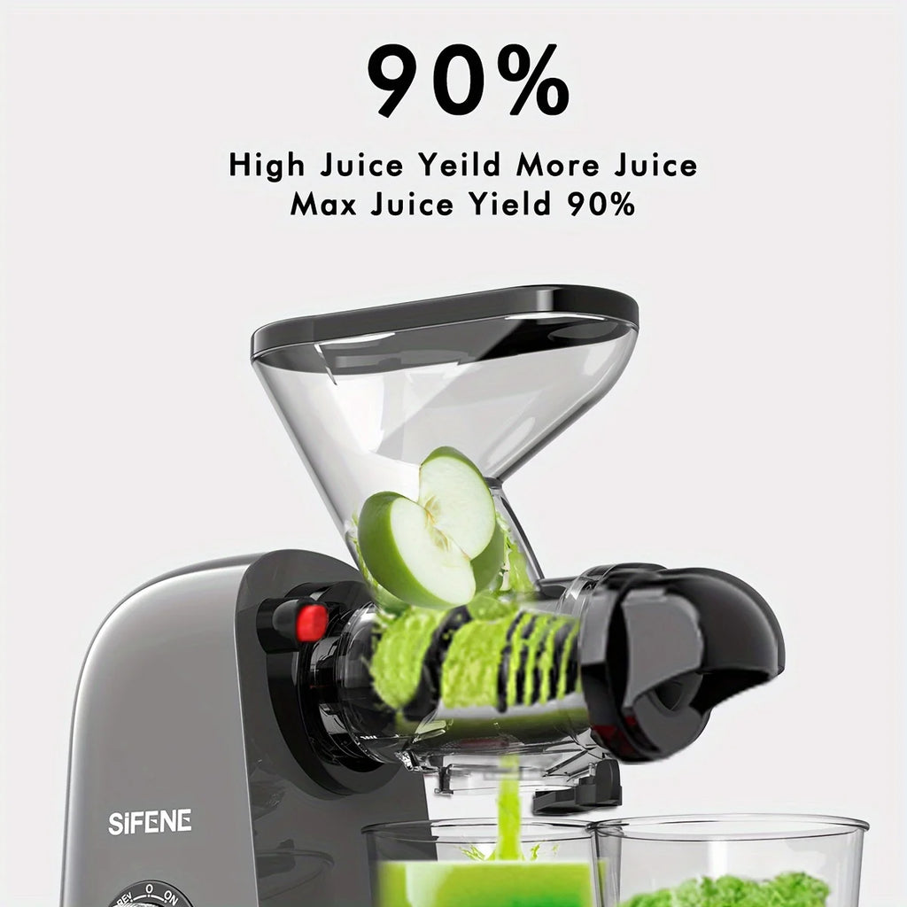 SiFENE Cold Press Juicer - Slow Masticating, High Yield for Fruits & Veggies, Dual-Mouth, Anti-Clog, Easy Clean, BPA-Free, Gray