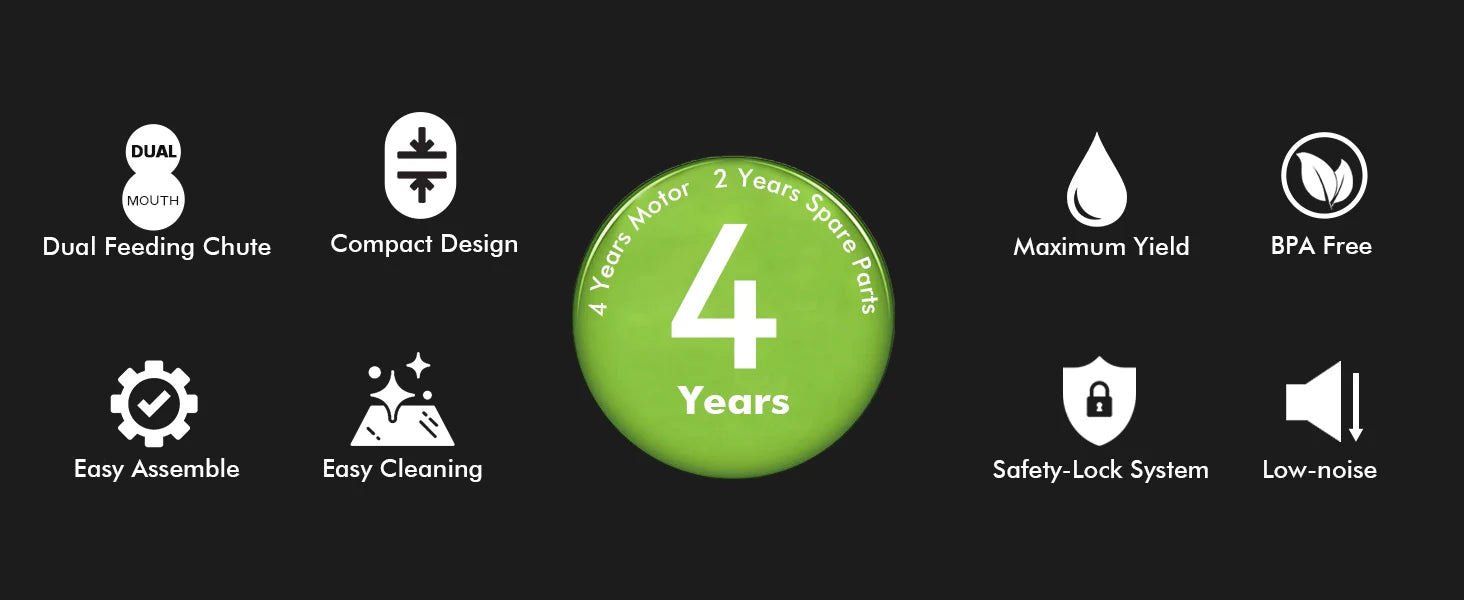 SiFENE Cold Press Juicer - Slow Masticating, High Yield for Fruits & Veggies, Dual-Mouth, Anti-Clog, Easy Clean, BPA-Free, Gray