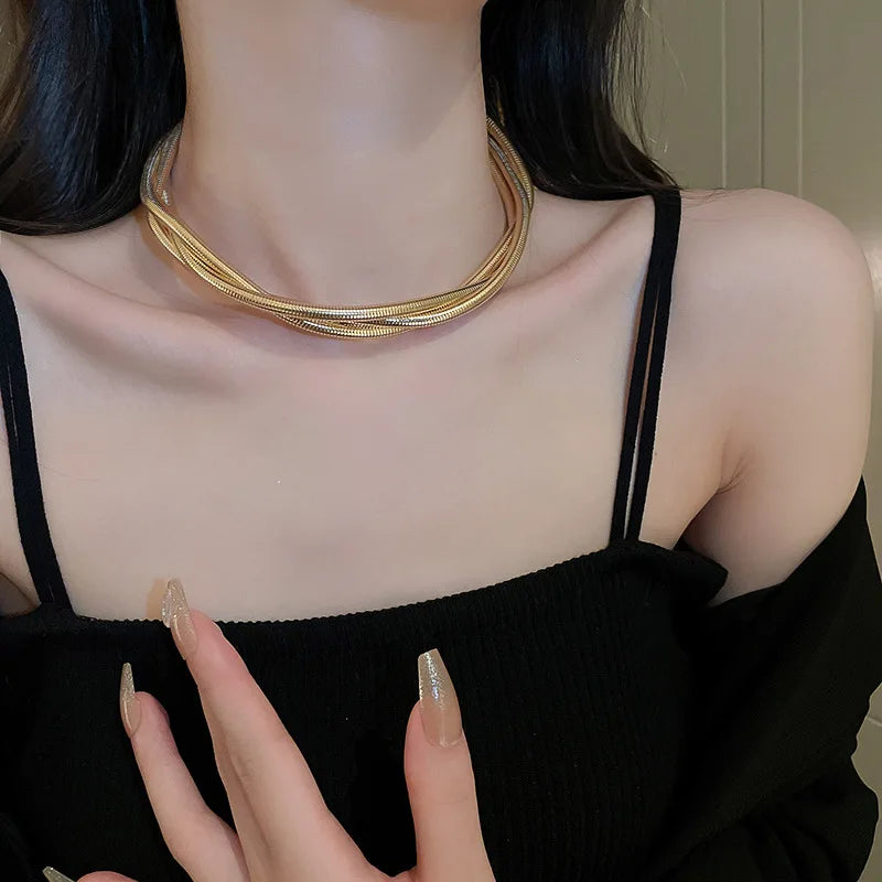European American Multi-layer Winding Versatile Necklace for Women Fashion Personality Geometric Neck Chain Jewelry Accessories