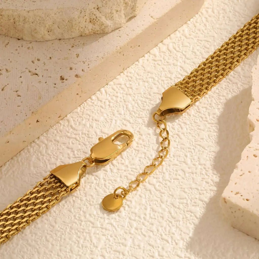 Mesh Link Chain Stainless Steel Bracelet for Women, 3mm/4mm/6mm Gold Plated Italian Chain Wristband Gift Jewelry, Non Tarnis
