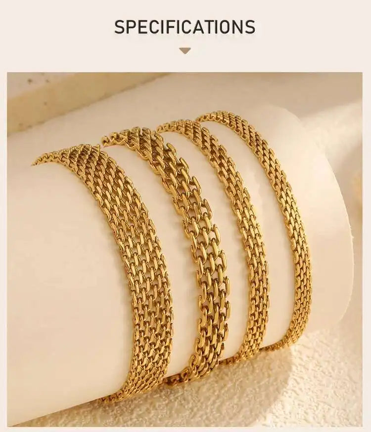 Mesh Link Chain Stainless Steel Bracelet for Women, 3mm/4mm/6mm Gold Plated Italian Chain Wristband Gift Jewelry, Non Tarnis
