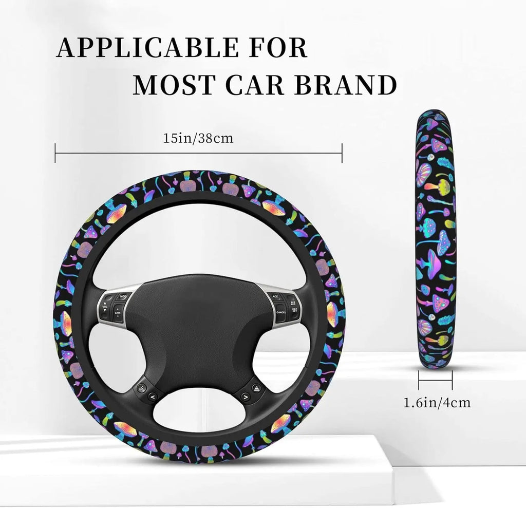 Colorful Mushroom Steering Wheel Cover Forest Psychedelic Mushroom  Automobile Neoprene Shell Anti-Skid Automobile Steering