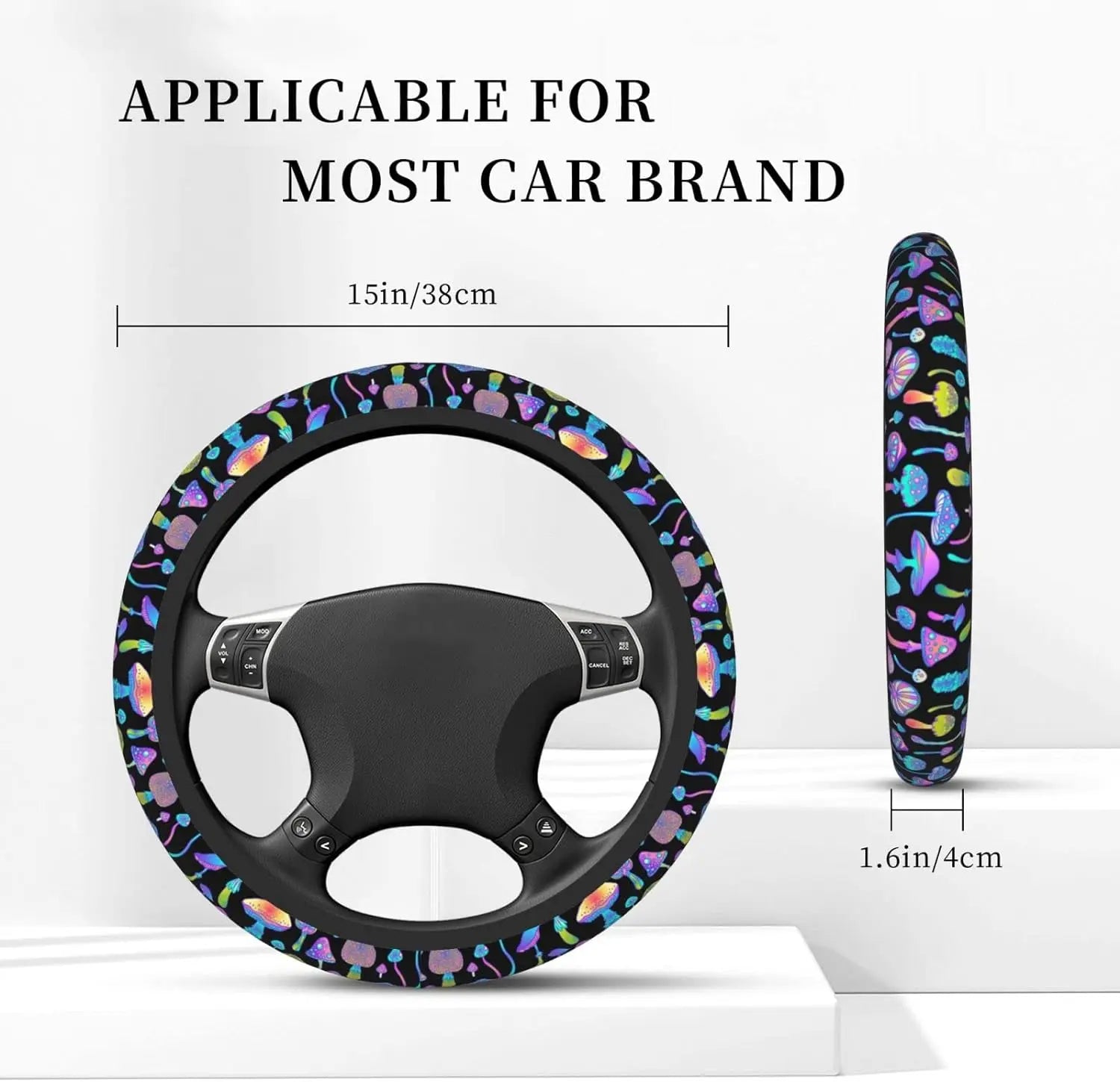 Colorful Mushroom Steering Wheel Cover Forest Psychedelic Mushroom  Automobile Neoprene Shell Anti-Skid Automobile Steering