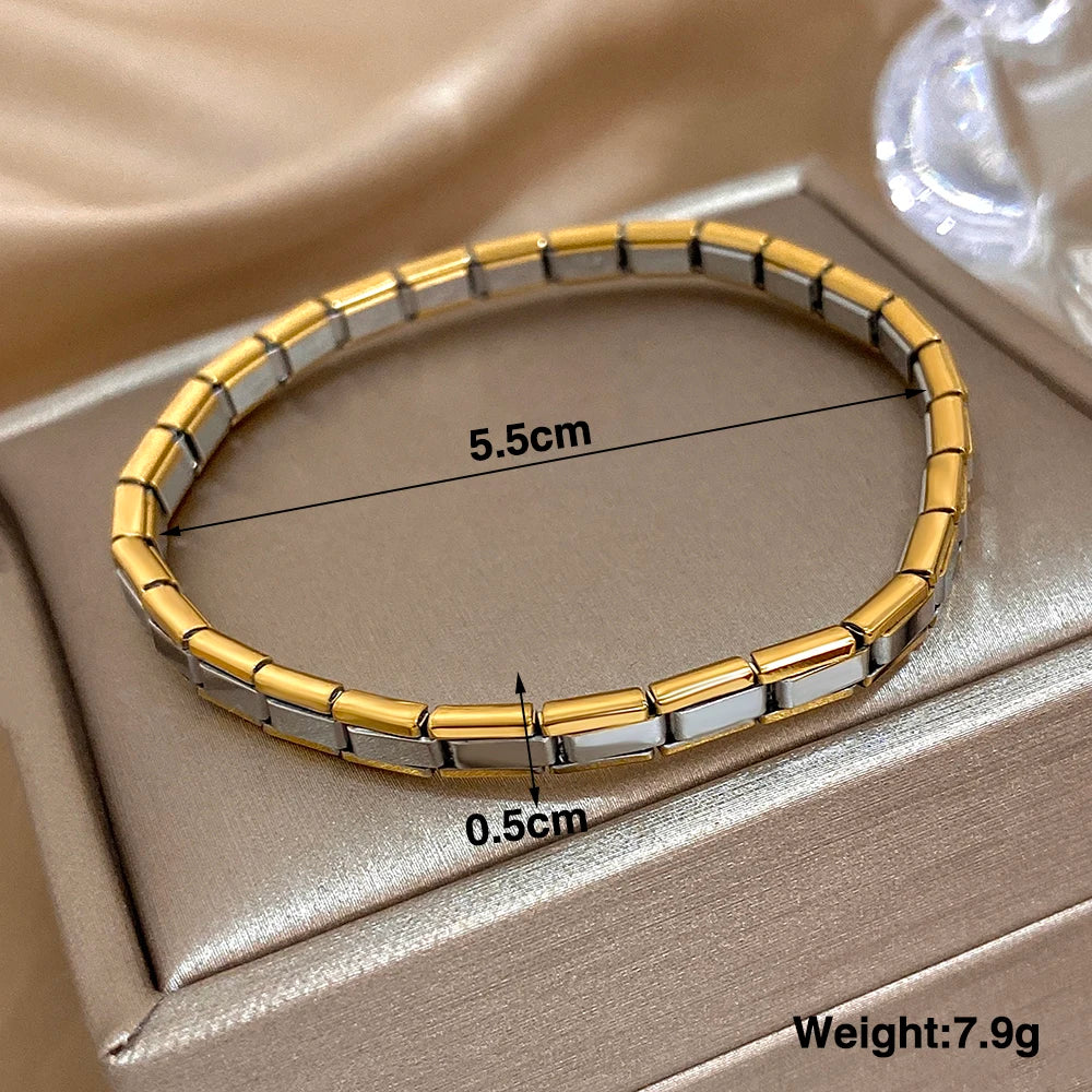 Greatera 5/10mm Two Tone Titanium Steel Bracelet Men Simple Elastic Metal Stainless Steel Watch Strap Women Detachable Bangle