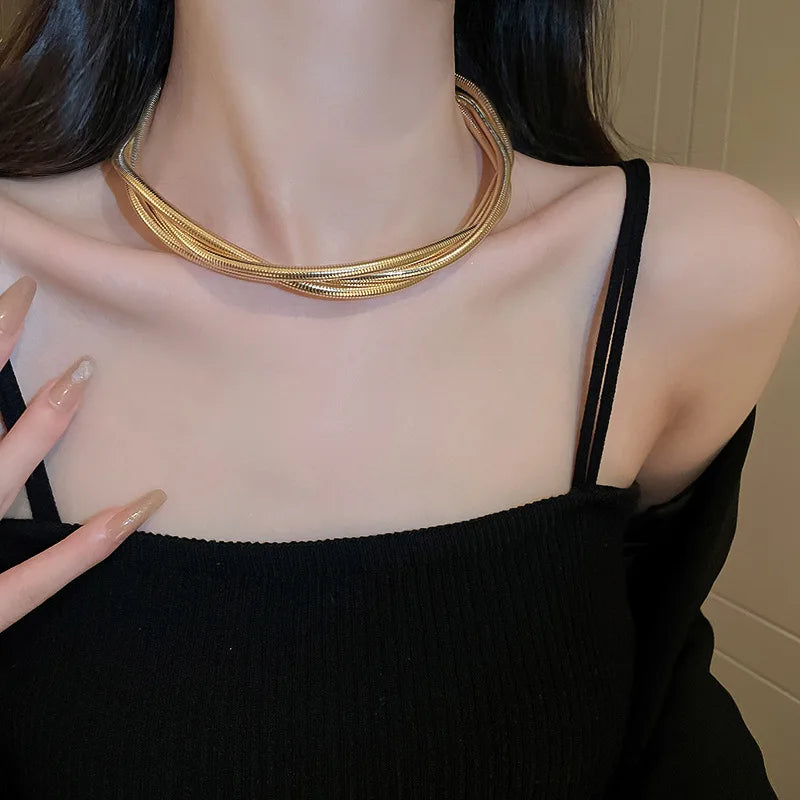 European American Multi-layer Winding Versatile Necklace for Women Fashion Personality Geometric Neck Chain Jewelry Accessories