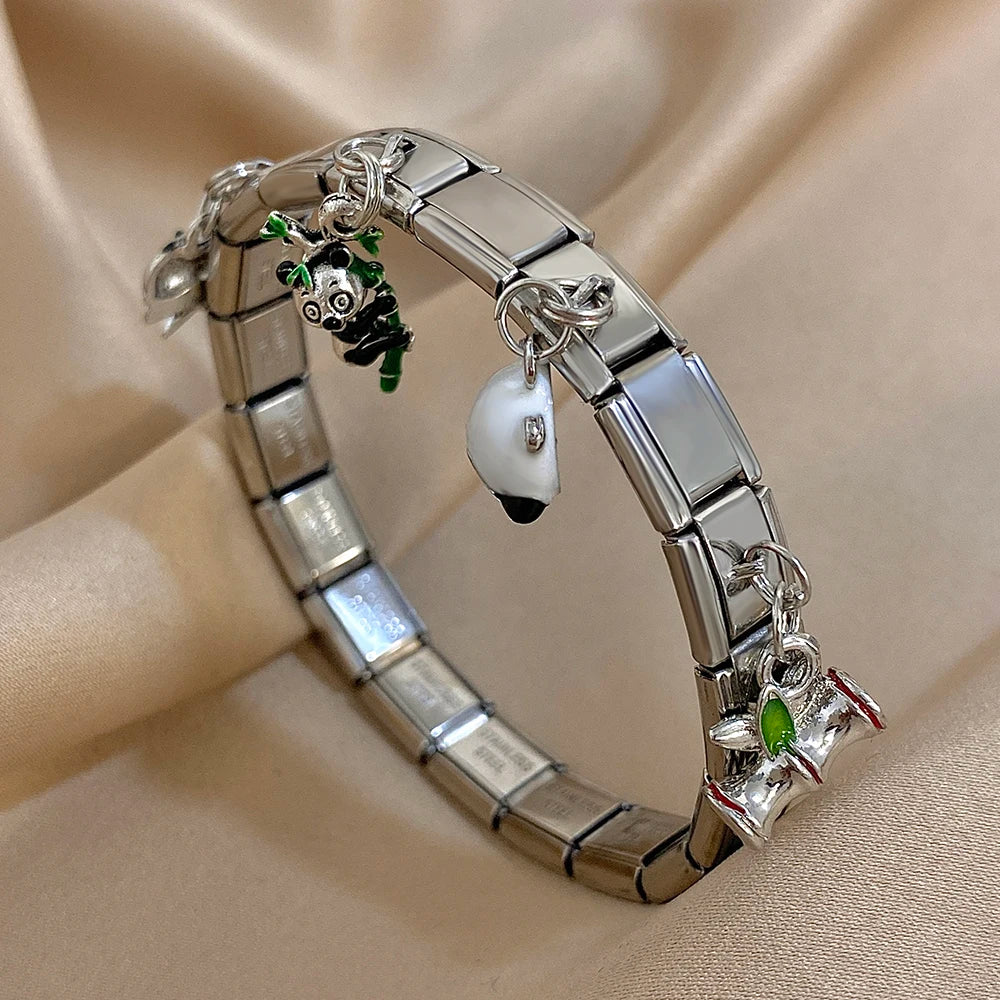 Greatera Castle Girl Panda Colorful Flower Smiling Face Sun Moon Pattern Pendant Bangle Personality Multiple Style Bracelet New