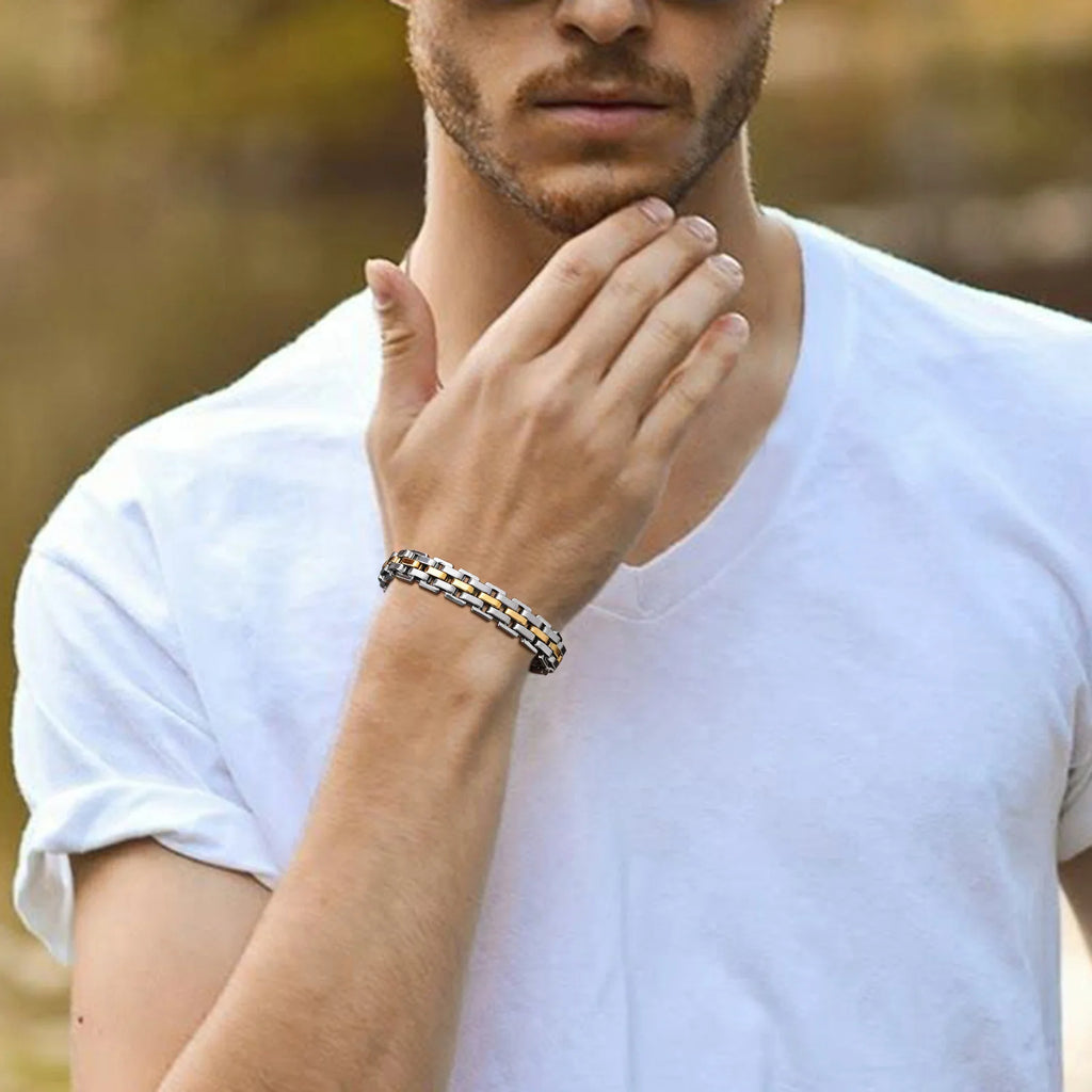 Vnox Thick Masculine Wtach Band Link Bracelets for Men, 11mm Stainless Steel Handmade Link Wristband, Gentle Punk Gift for Him