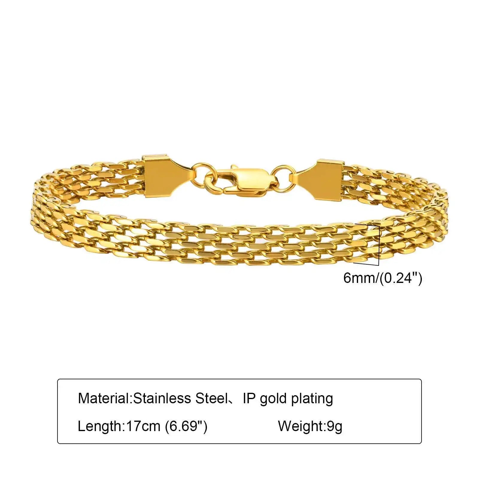Mesh Link Chain Stainless Steel Bracelet for Women, 3mm/4mm/6mm Gold Plated Italian Chain Wristband Gift Jewelry, Non Tarnis