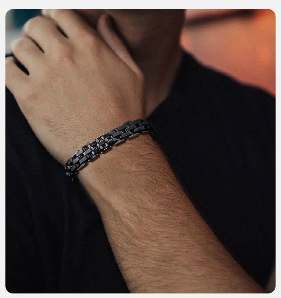 Vnox Thick Masculine Wtach Band Link Bracelets for Men, 11mm Stainless Steel Handmade Link Wristband, Gentle Punk Gift for Him