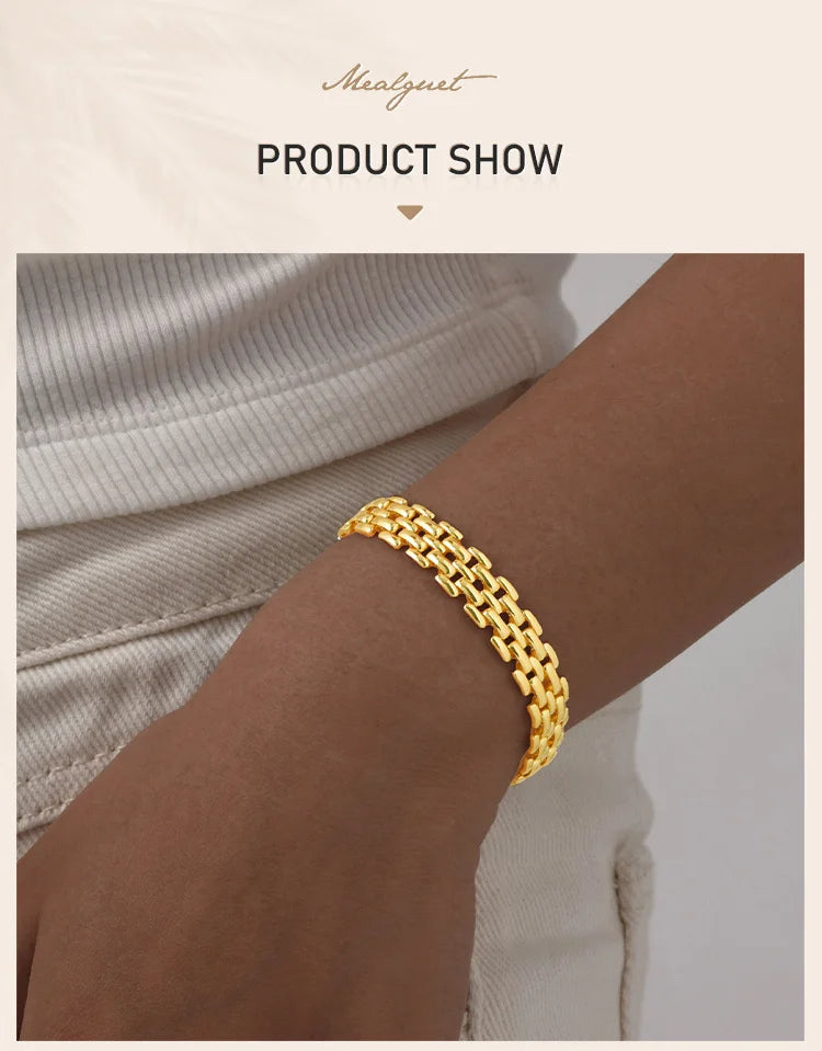 18k Gold Plated Mesh Link Bracelet for Women, Clavicle Chain Wrist Bracelet Polish Jewelry