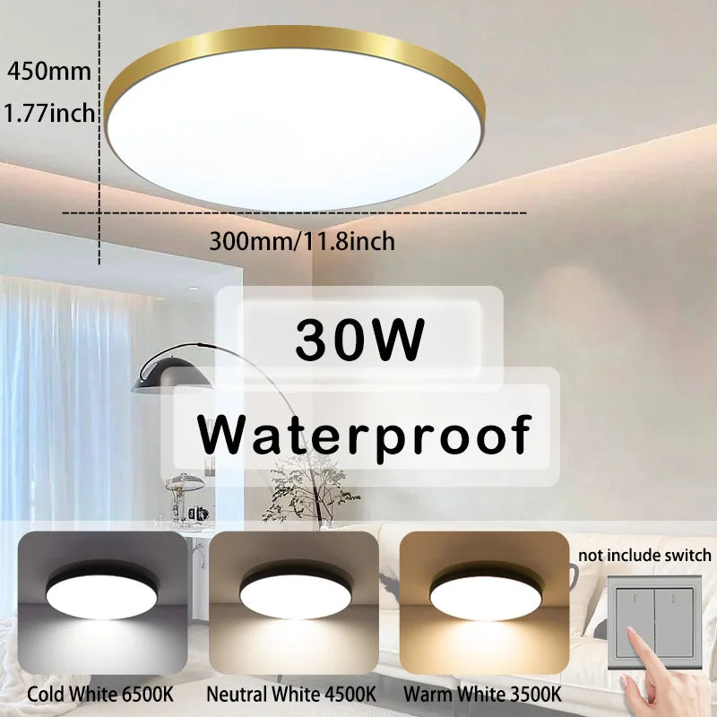 Bathroom Light Waterproof Led Ceiling Lights 18W 30W 40W Round Led Ceiling Lamp For Kitchen Living Room Balcony Toilet 110V 220V