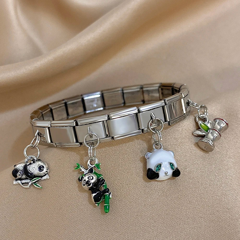 Greatera Castle Girl Panda Colorful Flower Smiling Face Sun Moon Pattern Pendant Bangle Personality Multiple Style Bracelet New