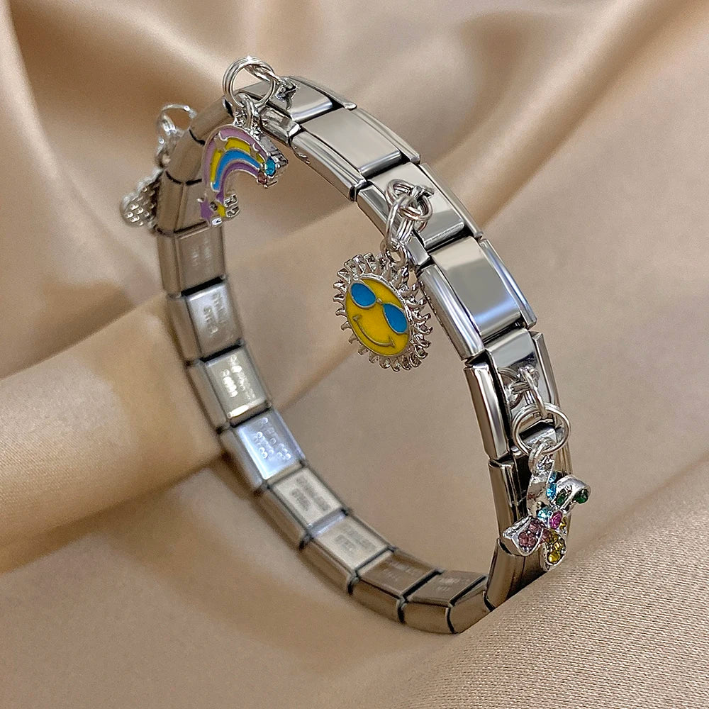 Greatera Castle Girl Panda Colorful Flower Smiling Face Sun Moon Pattern Pendant Bangle Personality Multiple Style Bracelet New