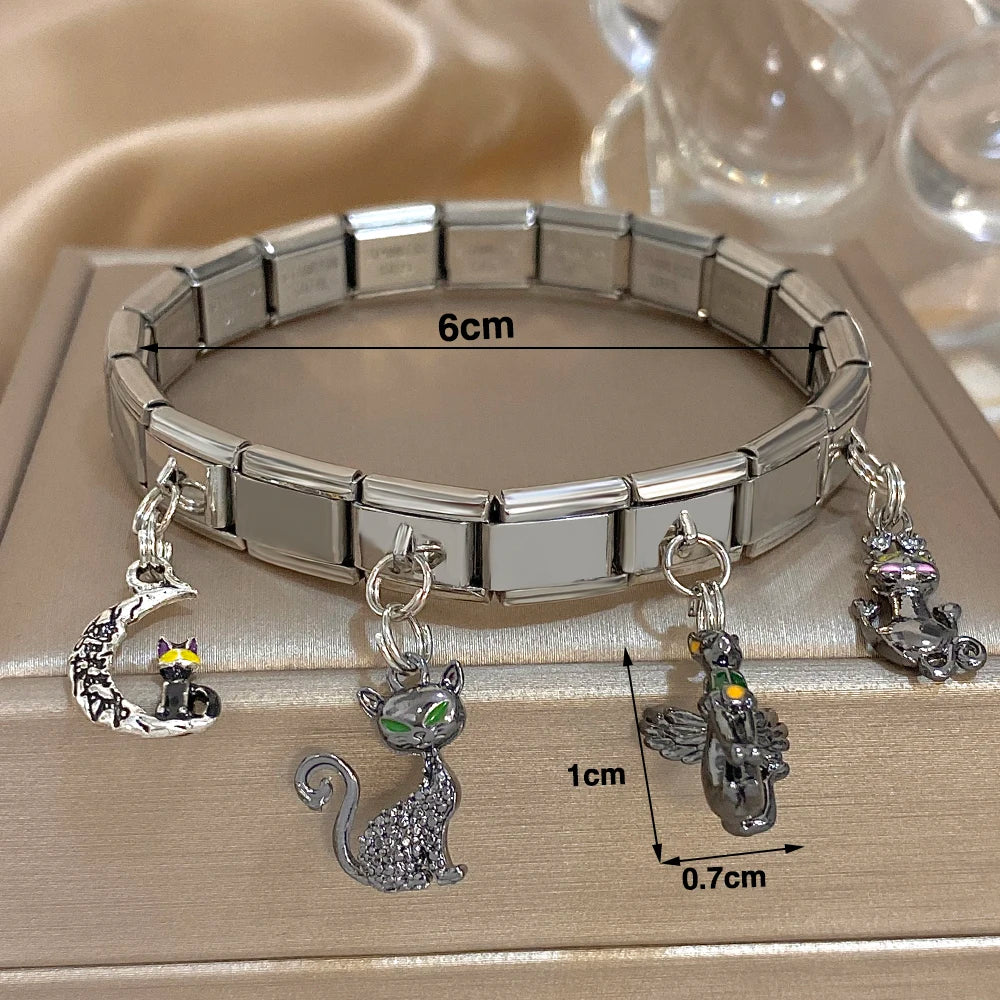 Greatera Castle Girl Panda Colorful Flower Smiling Face Sun Moon Pattern Pendant Bangle Personality Multiple Style Bracelet New