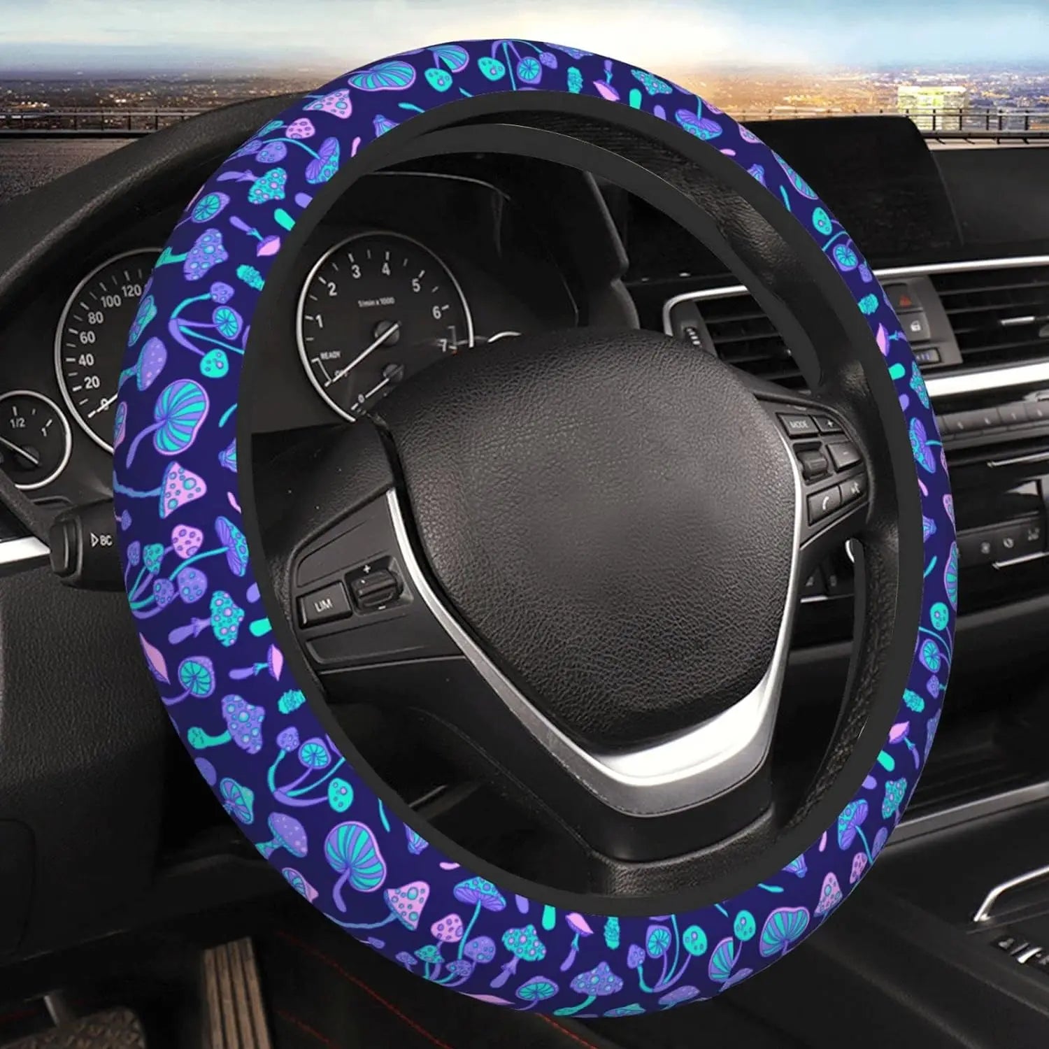 Colorful Mushroom Steering Wheel Cover Forest Psychedelic Mushroom  Automobile Neoprene Shell Anti-Skid Automobile Steering