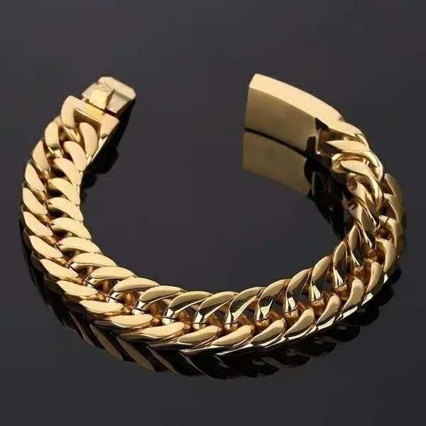 personality Luxury Gold Colour Stainless Steel Cuban Bracelet Retro Men Hip Hop Silver Colour Jewelry Male Hip Hop Jewelry