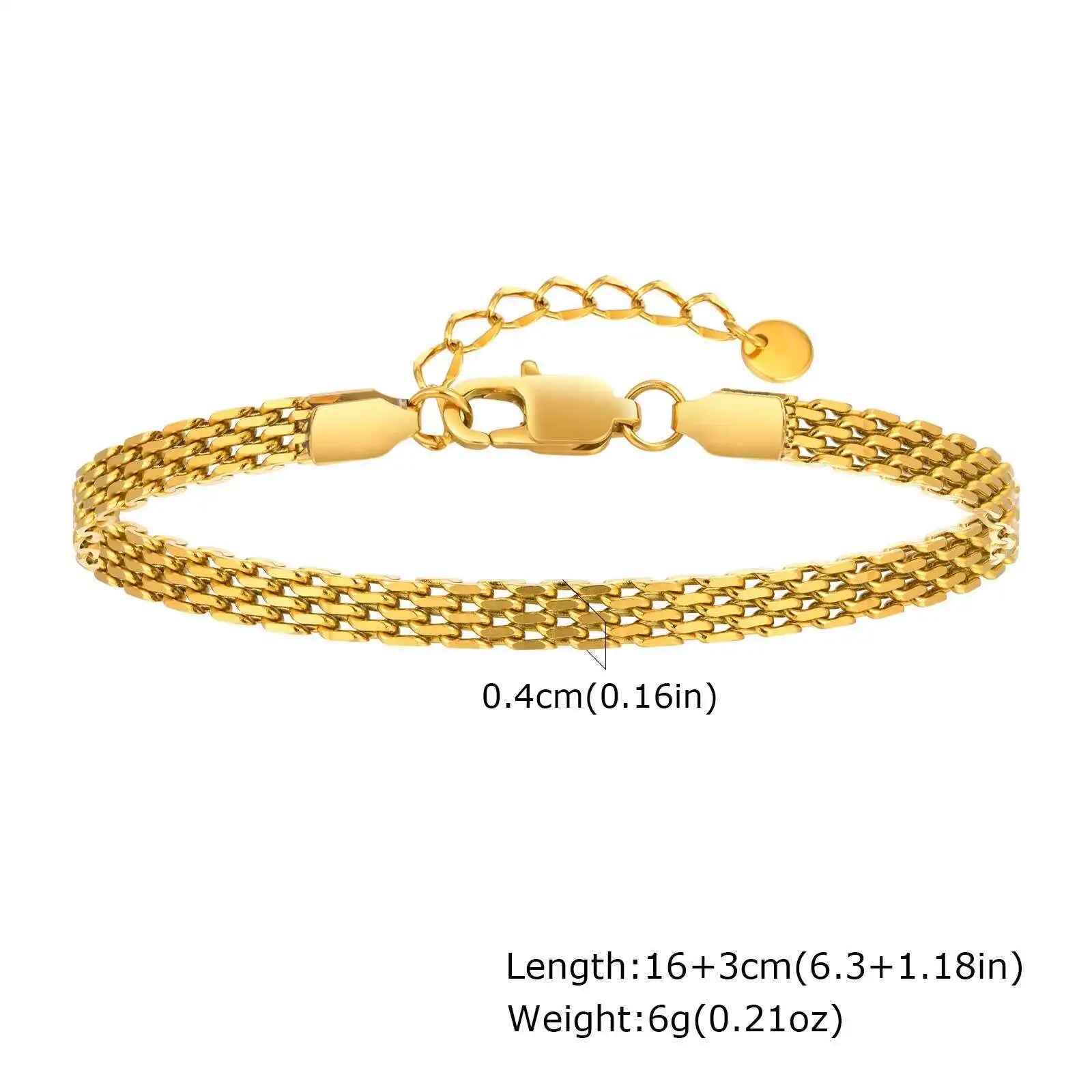 Mesh Link Chain Stainless Steel Bracelet for Women, 3mm/4mm/6mm Gold Plated Italian Chain Wristband Gift Jewelry, Non Tarnis