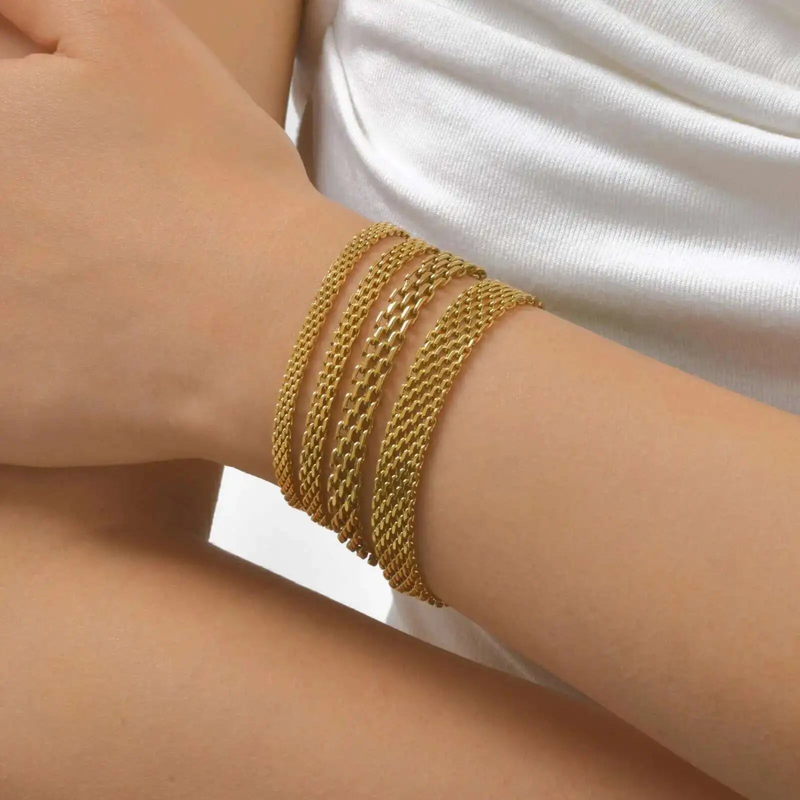 Mesh Link Chain Stainless Steel Bracelet for Women, 3mm/4mm/6mm Gold Plated Italian Chain Wristband Gift Jewelry, Non Tarnis