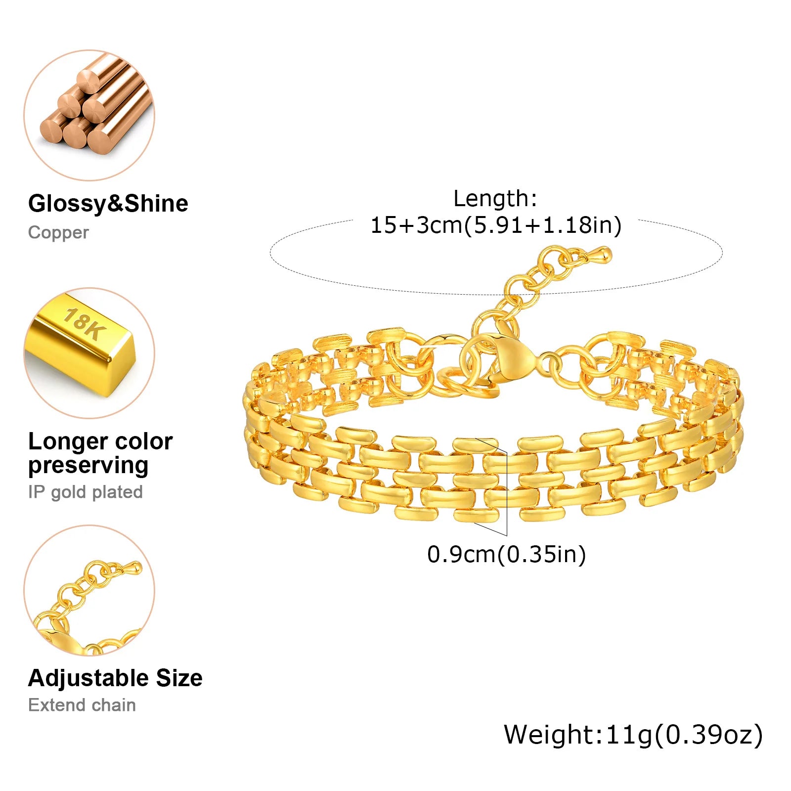 18k Gold Plated Mesh Link Bracelet for Women, Clavicle Chain Wrist Bracelet Polish Jewelry
