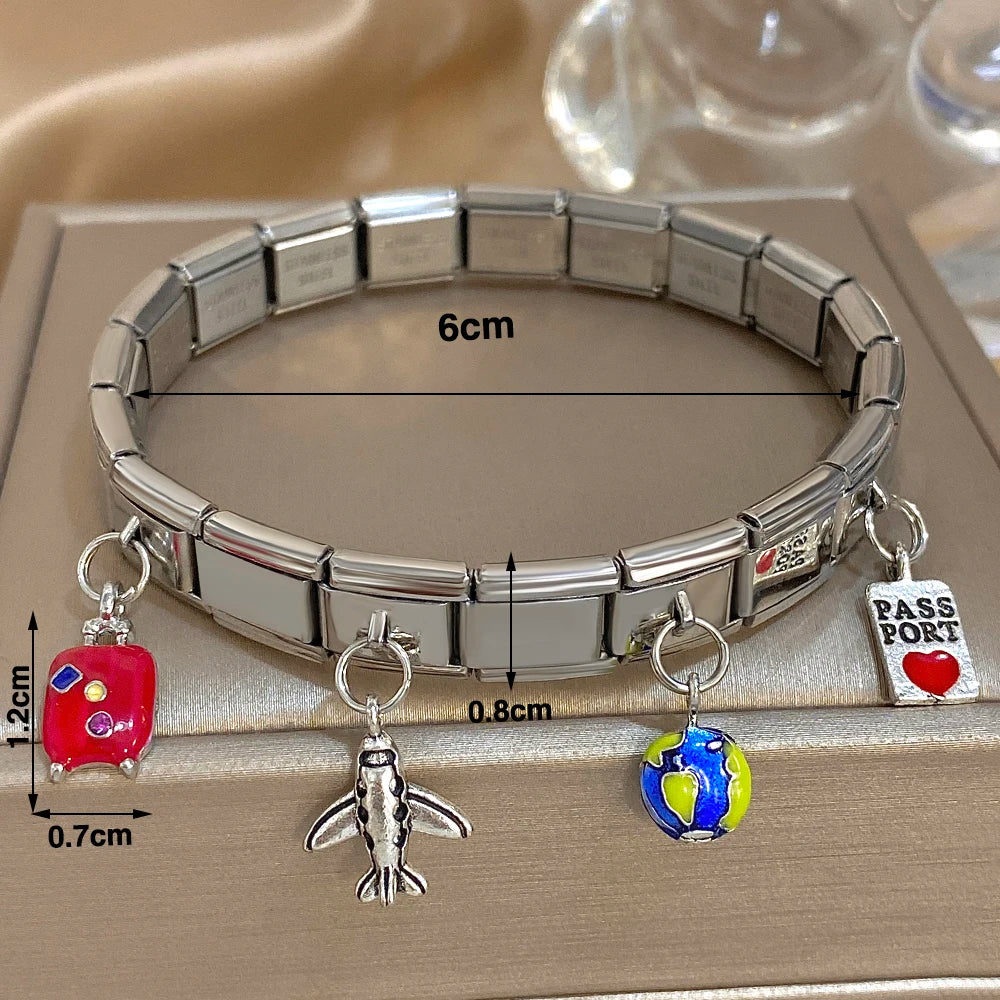 Greatera Castle Girl Panda Colorful Flower Smiling Face Sun Moon Pattern Pendant Bangle Personality Multiple Style Bracelet New