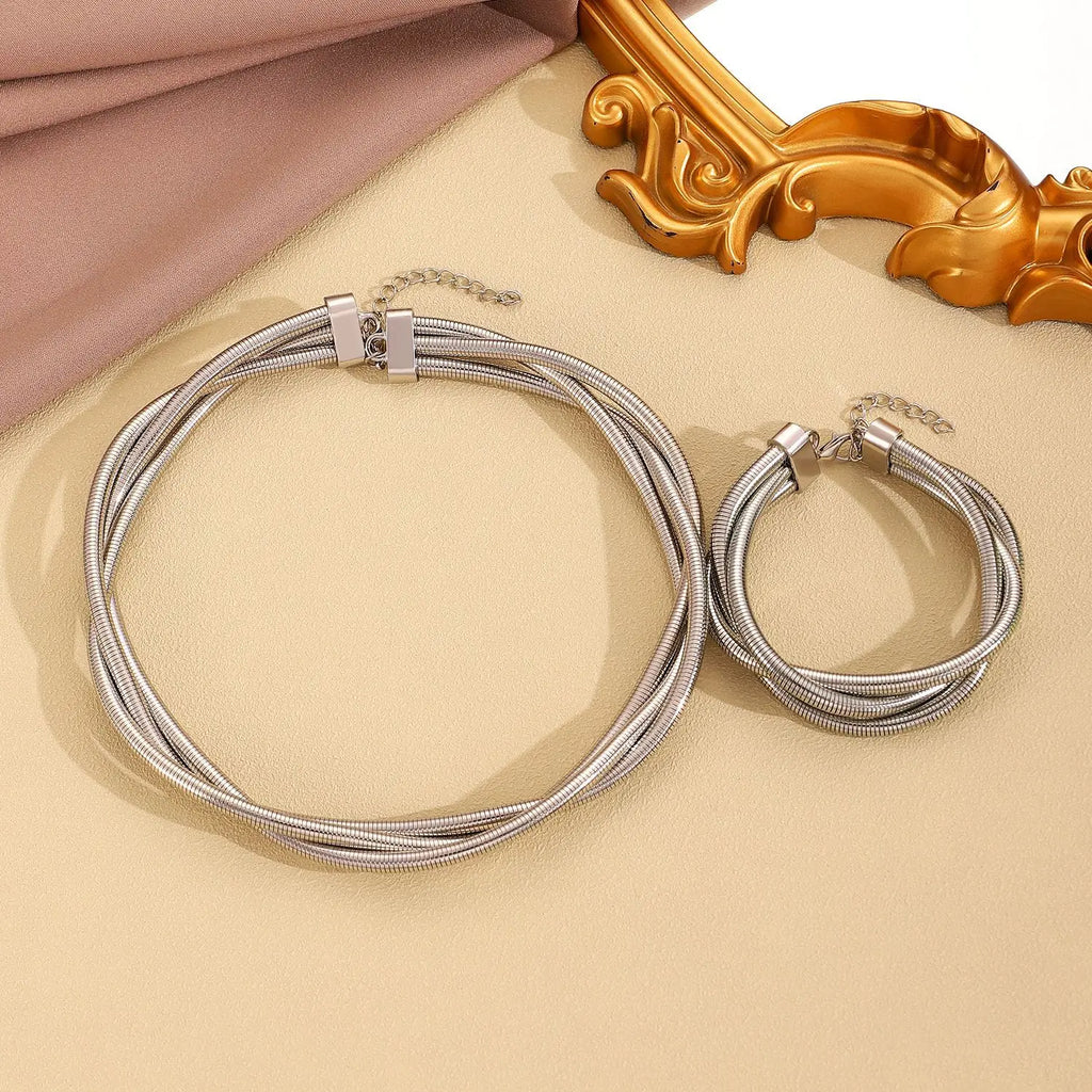 DIEZI Exaggerated Snake Chain Necklace Bracelet Set For Women Punk Geometric Gold Silver Color Metal Punk Hip Hop Jewelry Set