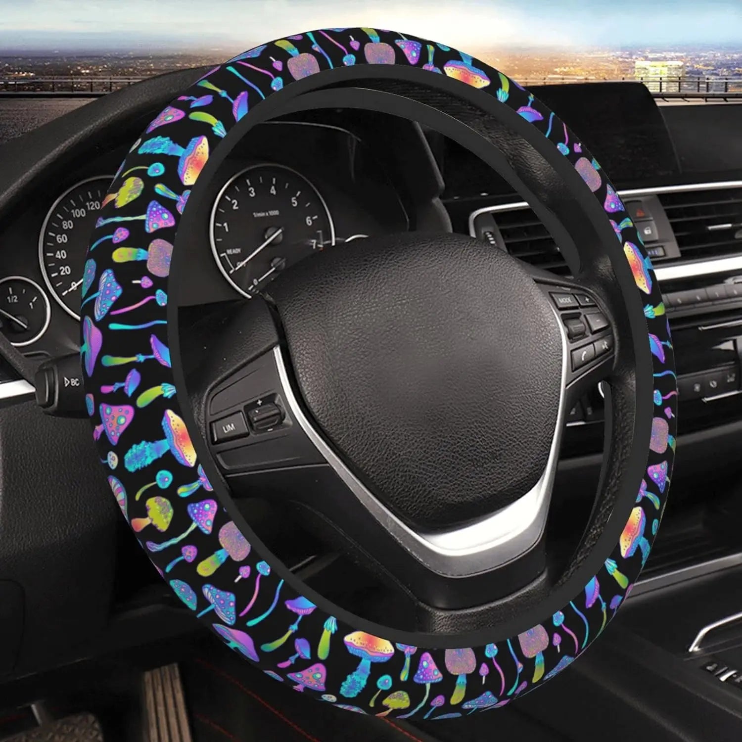 Colorful Mushroom Steering Wheel Cover Forest Psychedelic Mushroom  Automobile Neoprene Shell Anti-Skid Automobile Steering