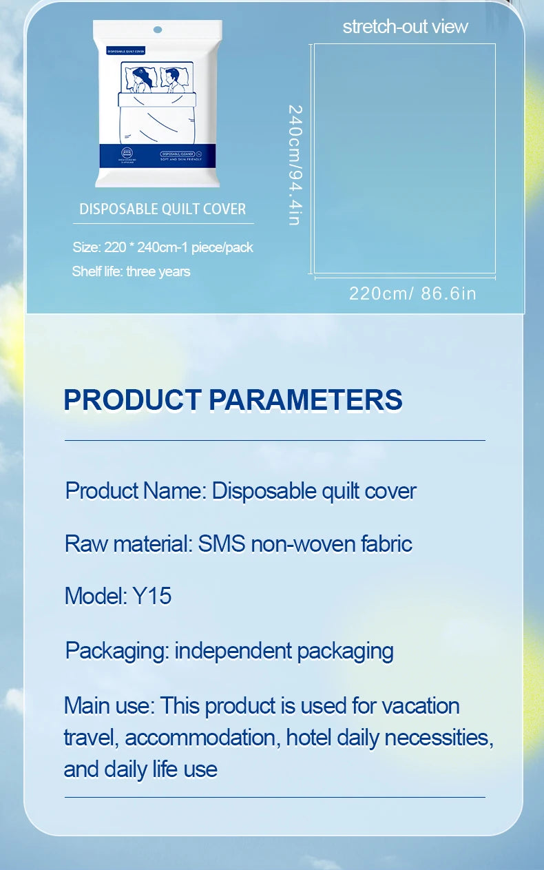 1pc Travel-Ready Disposable Bedding Set - Ultra-Soft & Durable Including Bed Sheet Duvet Cover Pillowcase Quilt Cover - Perfect