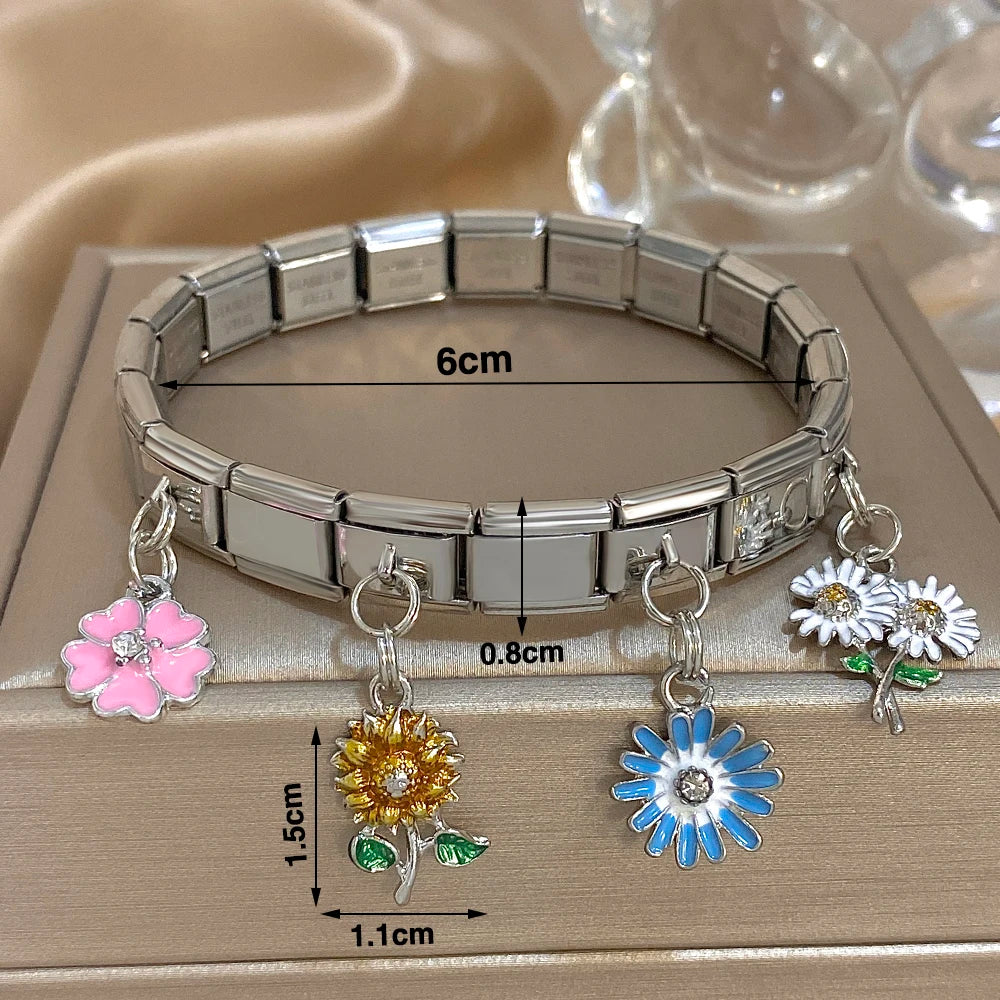 Greatera Castle Girl Panda Colorful Flower Smiling Face Sun Moon Pattern Pendant Bangle Personality Multiple Style Bracelet New