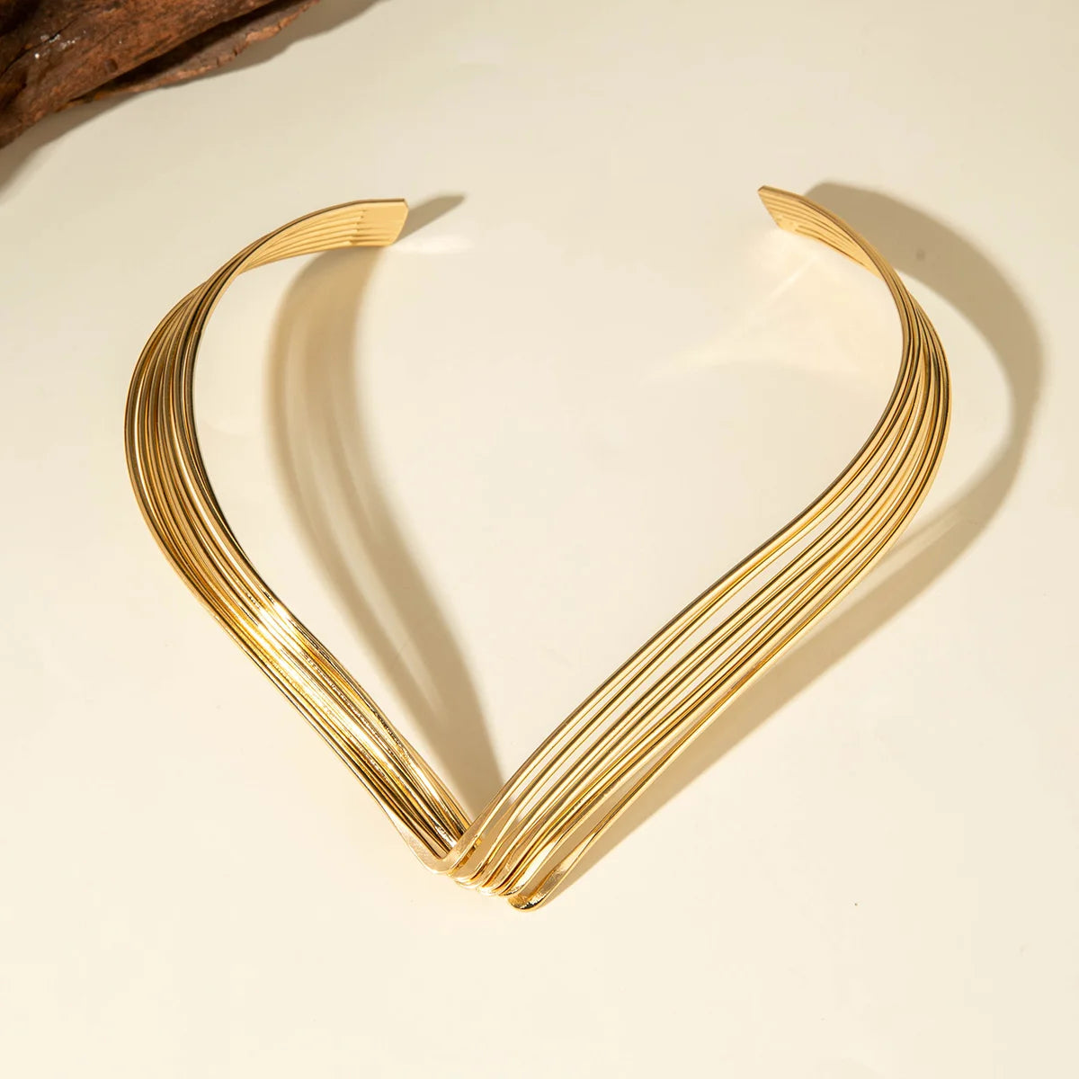 Tocona Vintage Exaggerated Gold Silver Colour Chunky Choker for Women Striped Collar Necklace with Adjustable Chain Jewelry