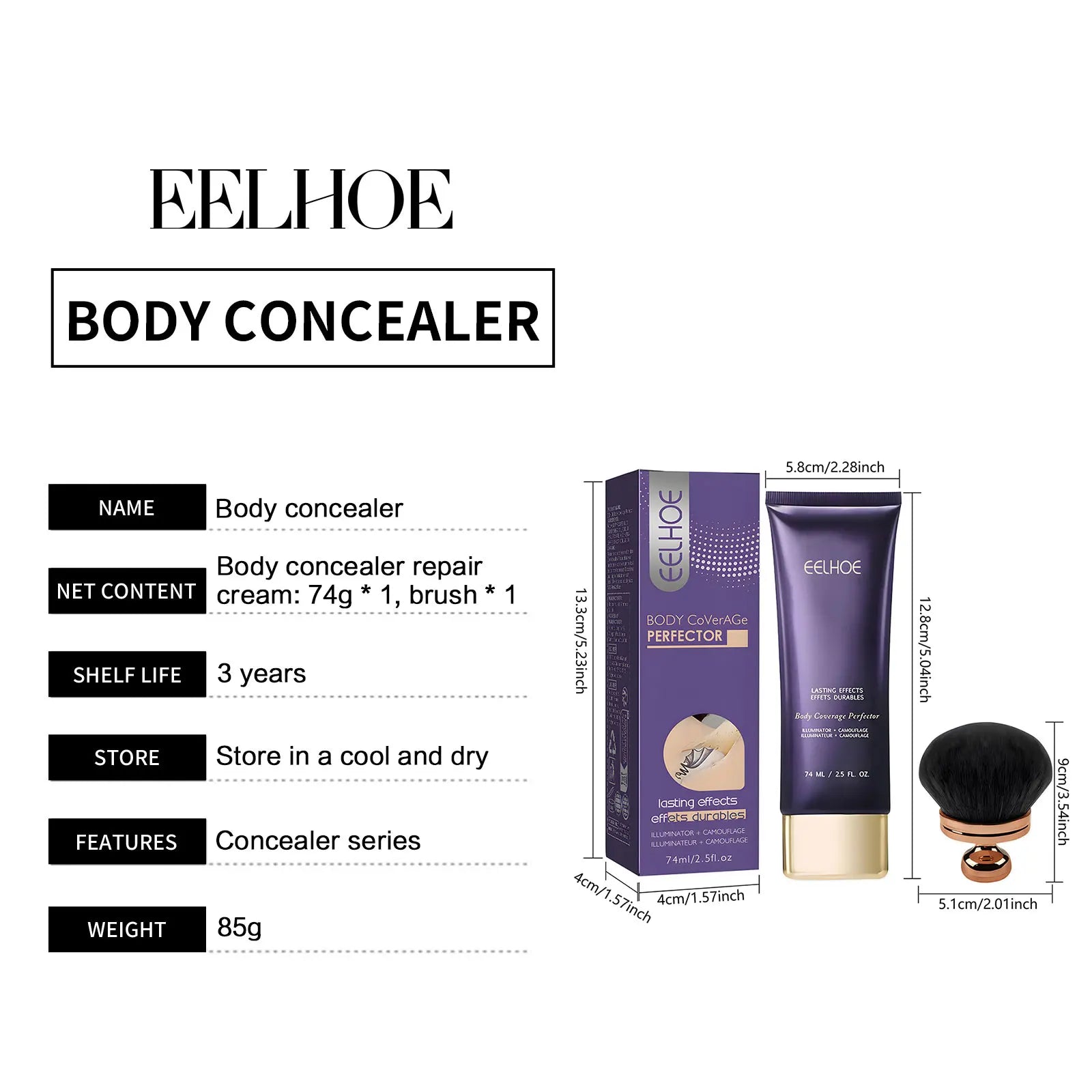 EELHOE Body Concealer Full Coverage Covering Tattoo Sweatproof Waterproof Body Foundation Body Coverage Perfector Makeup 74g