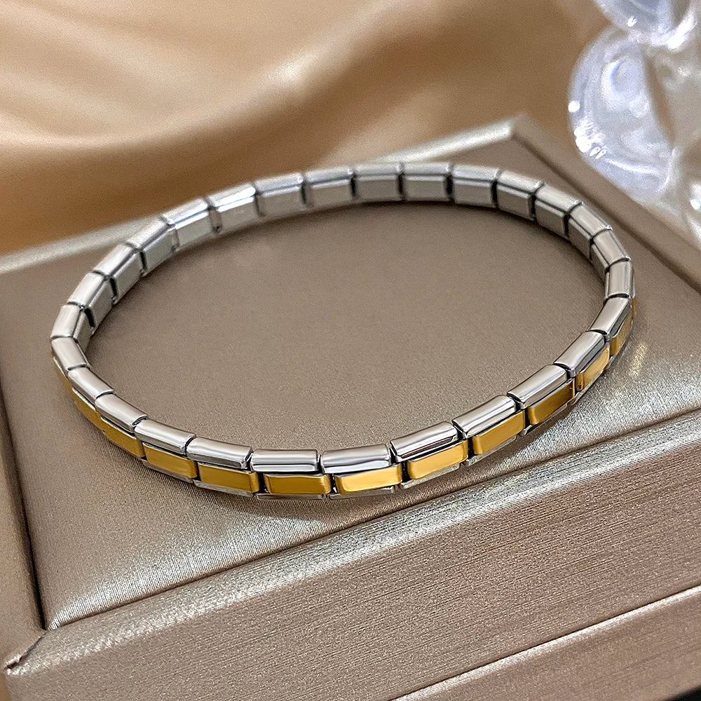 Greatera 5/10mm Two Tone Titanium Steel Bracelet Men Simple Elastic Metal Stainless Steel Watch Strap Women Detachable Bangle