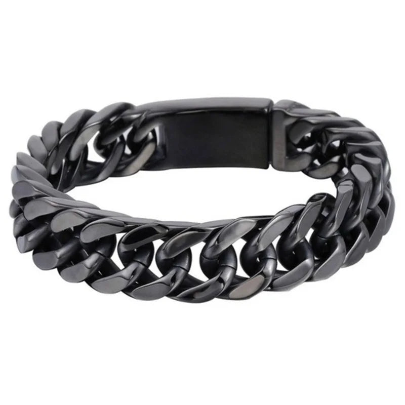 personality Luxury Gold Colour Stainless Steel Cuban Bracelet Retro Men Hip Hop Silver Colour Jewelry Male Hip Hop Jewelry