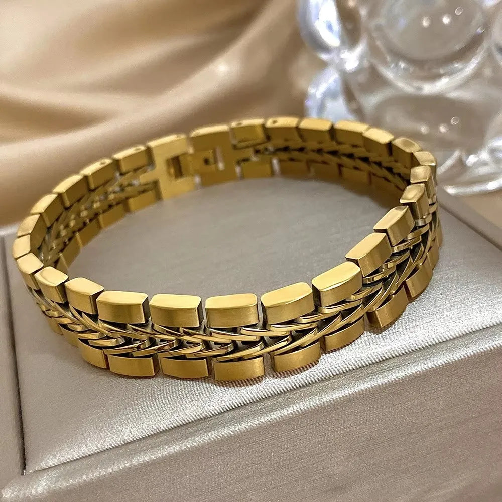 Greatera 5/10mm Two Tone Titanium Steel Bracelet Men Simple Elastic Metal Stainless Steel Watch Strap Women Detachable Bangle