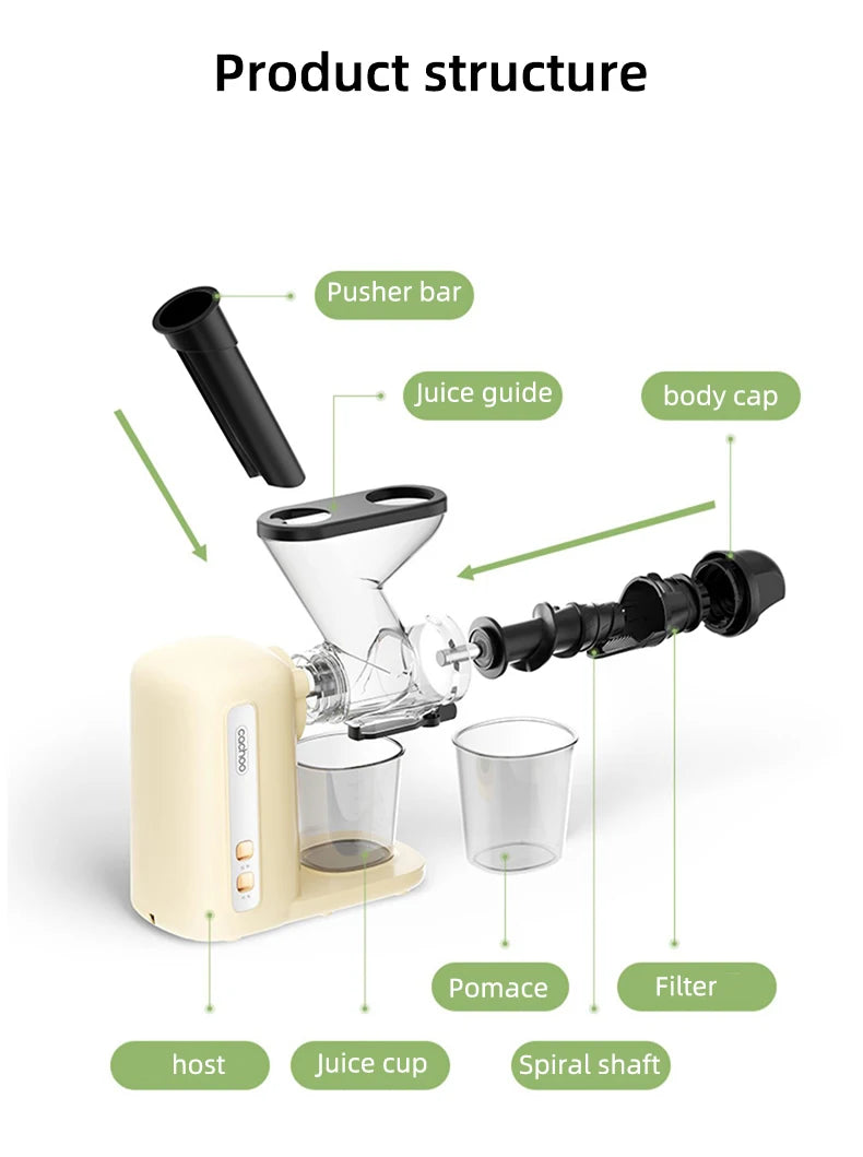Slow Electric Juicer Multifunction Fruit Vegetable Screw Cold Press Extractor Automatic Squeezer Citrus Juicer Portable Blender