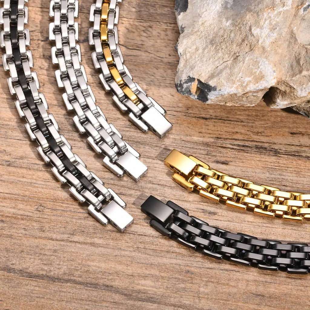 Vnox Thick Masculine Wtach Band Link Bracelets for Men, 11mm Stainless Steel Handmade Link Wristband, Gentle Punk Gift for Him