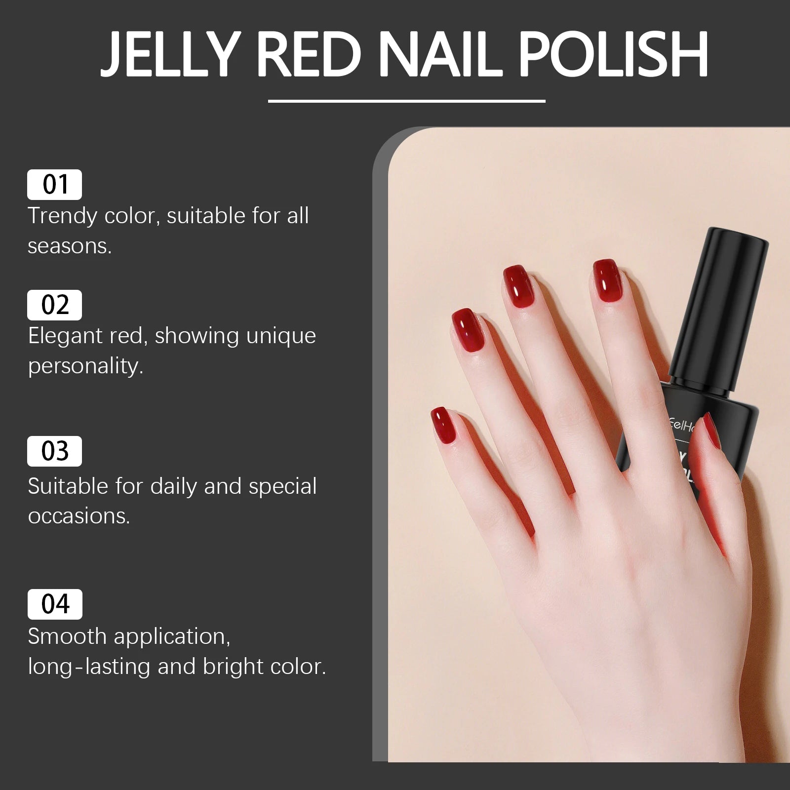 Jelly Ren Nail Polish High Color Rendering Quick Drying Smooth Texture Long-lasting Easy to use