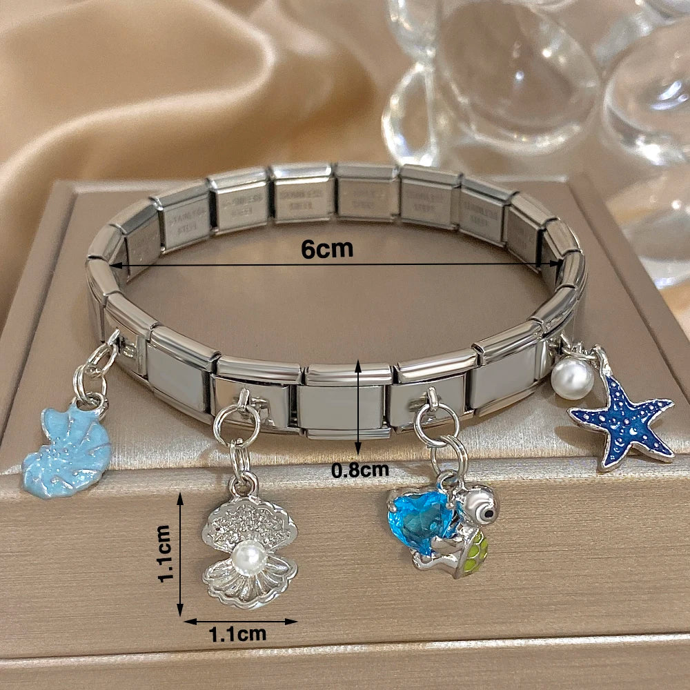 Greatera Castle Girl Panda Colorful Flower Smiling Face Sun Moon Pattern Pendant Bangle Personality Multiple Style Bracelet New