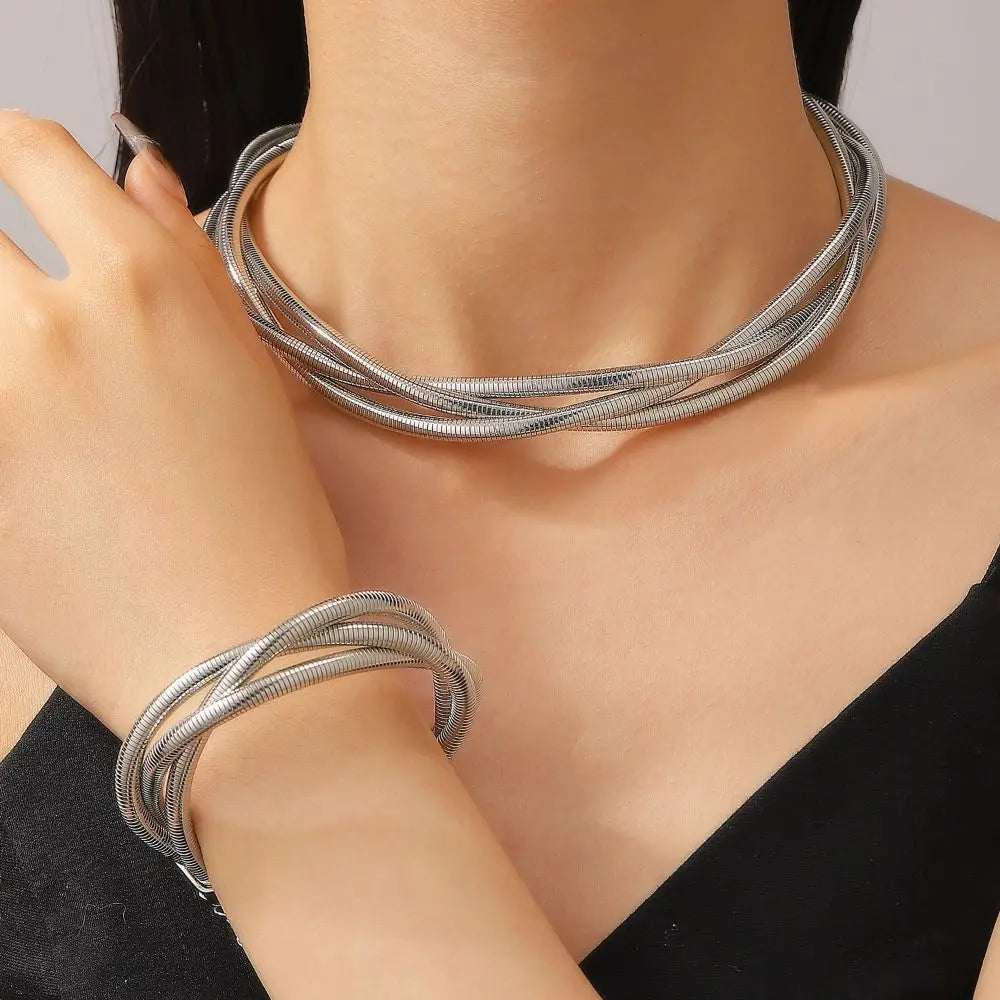 Creative Gift Alloy Bendable Snake Necklace Silver Color Gold Color Flexible Choker Twistable Punk Bracelet