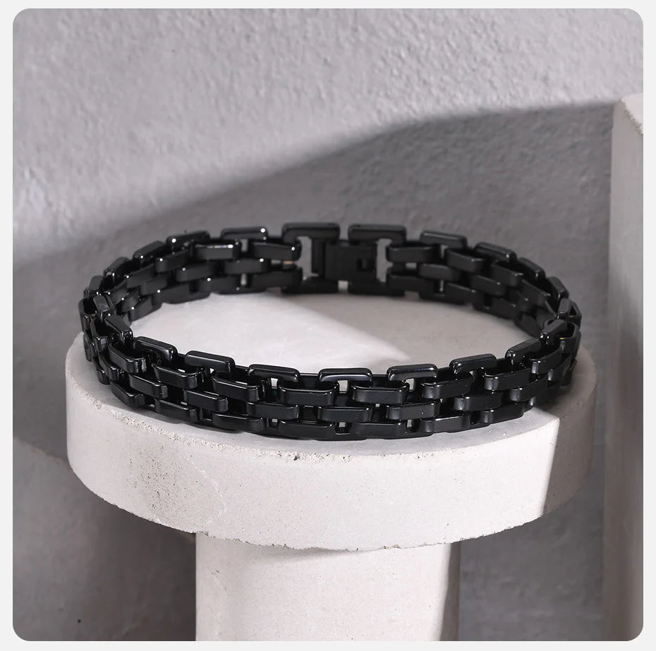 Vnox Thick Masculine Wtach Band Link Bracelets for Men, 11mm Stainless Steel Handmade Link Wristband, Gentle Punk Gift for Him