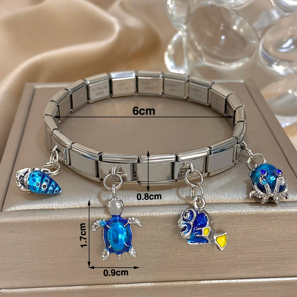 Greatera Castle Girl Panda Colorful Flower Smiling Face Sun Moon Pattern Pendant Bangle Personality Multiple Style Bracelet New