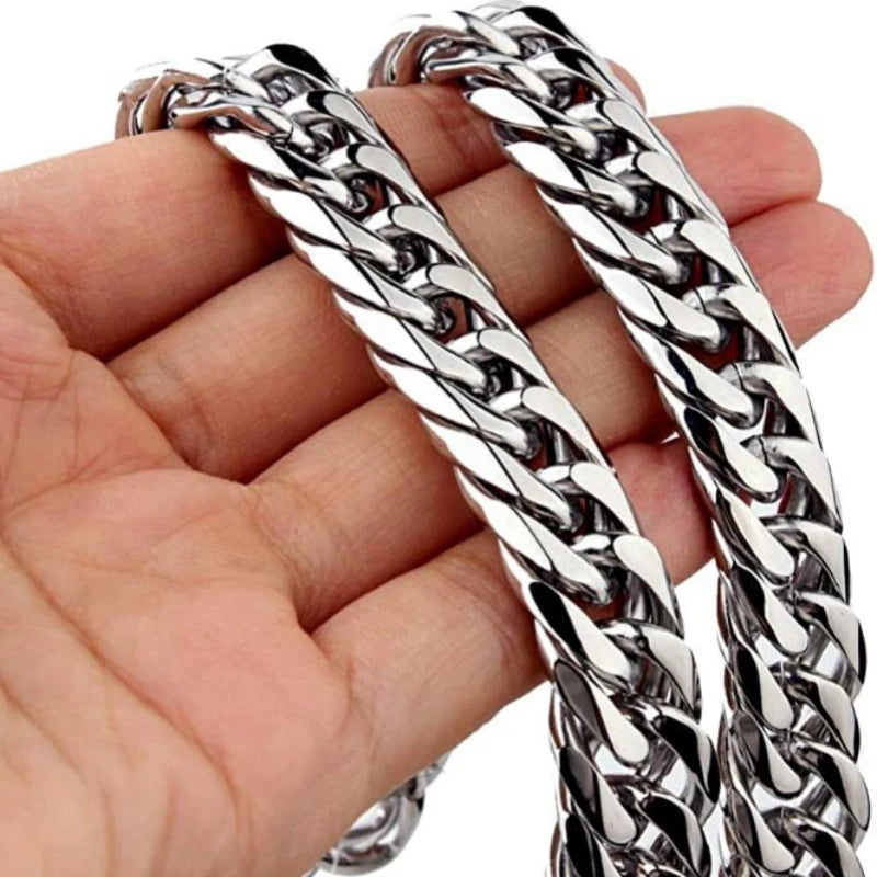 HNSP Stainless Steel Cuban Link Chain Necklace For Men Jewelry 8MM-14MM Width Male Neck Accessories