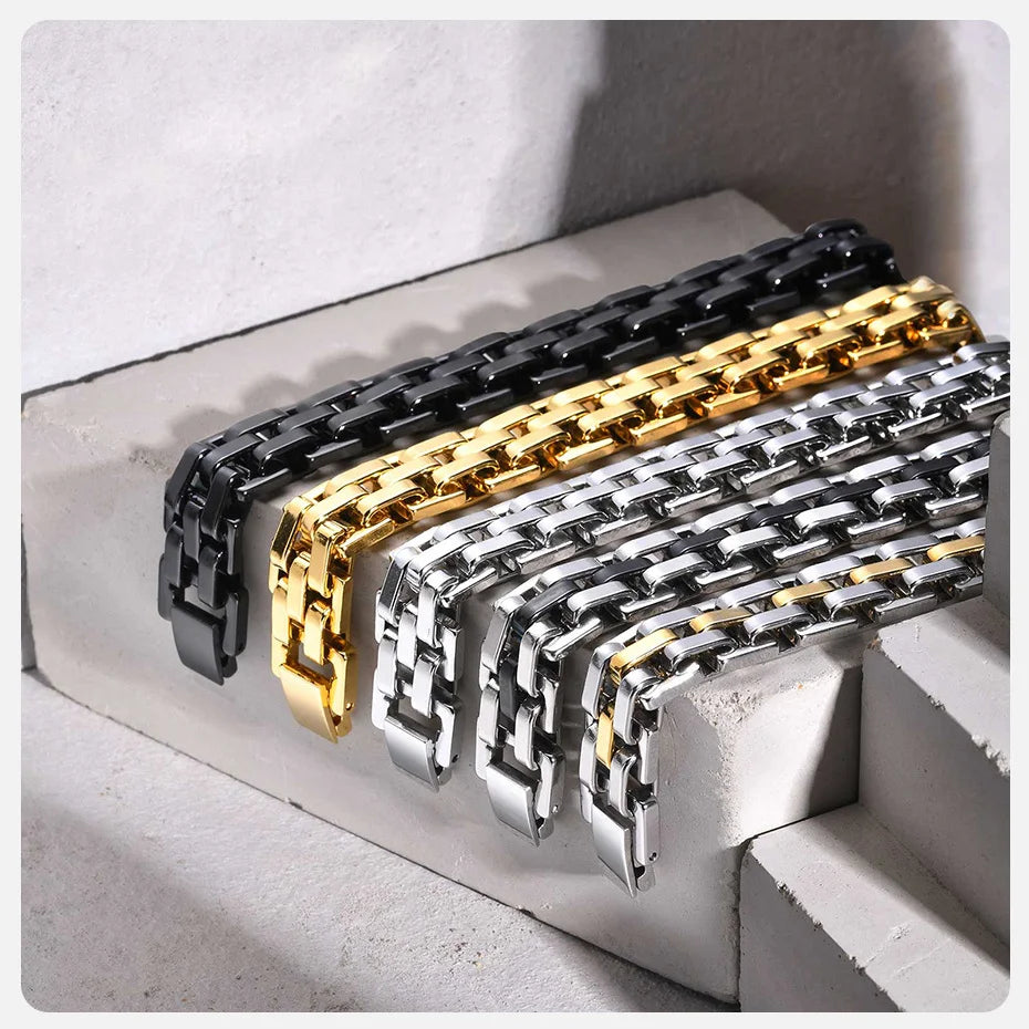 Vnox Thick Masculine Wtach Band Link Bracelets for Men, 11mm Stainless Steel Handmade Link Wristband, Gentle Punk Gift for Him