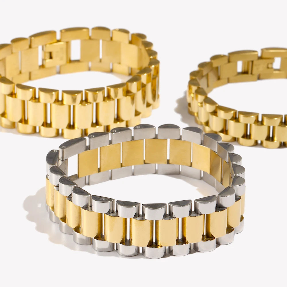 E.B.belle 2024 New Stainless Steel Gold Plated Detachable Wristbands Bracelets Bangles For Women Men Gold Wrap Bracelets